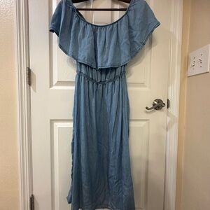 Blue Light Denim Off-Shoulder Dress